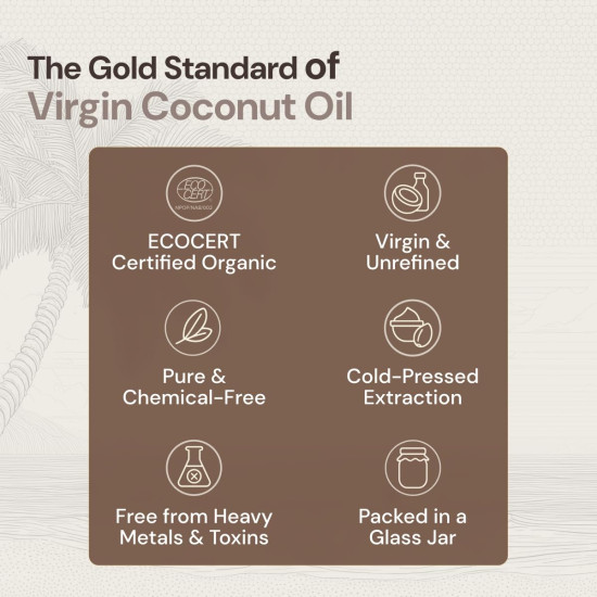 Maharishi Ayurveda Organic Certified Virgin Coconut Oil | Cold-Pressed, Unrefined & Chemical-Free | For Cooking, Skin & Hair Nourishment | 500 ml (Glass Jar)