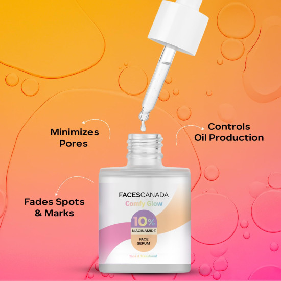 FACES CANADA Comfy Glow 10% Niacinamide Face Serum - 15ml | Controls Oil | Fades Spots & Marks | Minimizes Pores | Brightens Tone & Refines Skin Texture | Lightweight | Water Based Formula
