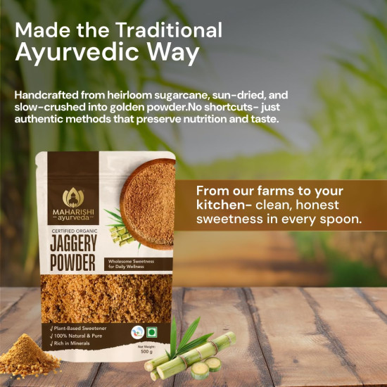 Maharishi Ayurveda Organic Certified Jaggery Powder | Pure Sugarcane Gur, Unrefined & Sulphur-Free | Supports Digestion, Sustained Energy & Mineral Intake | 500 g