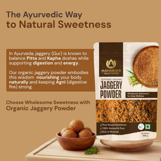 Maharishi Ayurveda Organic Certified Jaggery Powder | Pure Sugarcane Gur, Unrefined & Sulphur-Free | Supports Digestion, Sustained Energy & Mineral Intake | 500 g