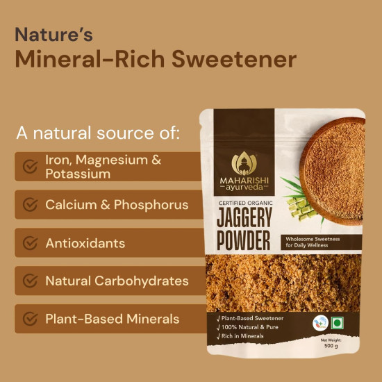 Maharishi Ayurveda Organic Certified Jaggery Powder | Pure Sugarcane Gur, Unrefined & Sulphur-Free | Supports Digestion, Sustained Energy & Mineral Intake | 500 g