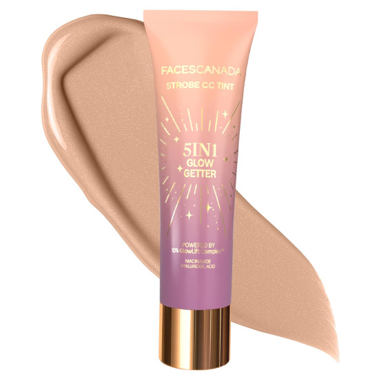 FACES CANADA Strobe CC Tint - Sunset Glaze 02, 27ml | 5-in-1 Serum + Moisturizer + Primer + BB/CC Cream + Strobe Cream | Lightweight | Radiant Dewy Glass Skin Glow | Niacinamide & Hyaluronic Acid | For Light to Medium Skin - Bazaar5.com