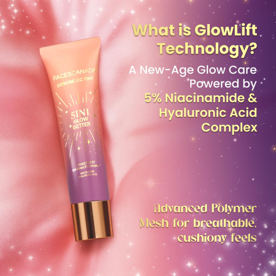 FACES CANADA Strobe CC Tint - Sunset Glaze 02, 27ml | 5-in-1 Serum + Moisturizer + Primer + BB/CC Cream + Strobe Cream | Lightweight | Radiant Dewy Glass Skin Glow | Niacinamide & Hyaluronic Acid | For Light to Medium Skin - Bazaar5.com
