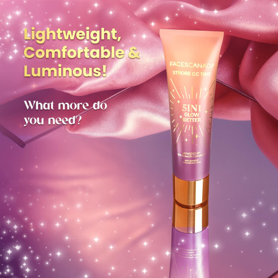FACES CANADA Strobe CC Tint - Sunset Glaze 02, 27ml | 5-in-1 Serum + Moisturizer + Primer + BB/CC Cream + Strobe Cream | Lightweight | Radiant Dewy Glass Skin Glow | Niacinamide & Hyaluronic Acid | For Light to Medium Skin - Bazaar5.com