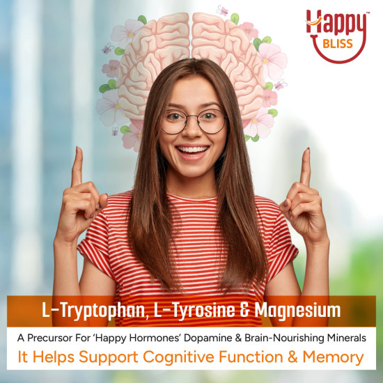 Bliss Welness Happy Bliss : Happiness, Anxiety & Stress Relief Supplement | Natural Support for Calm, Mood, Anti Nervousness & Happy Hormones | Cortisol, Dopamine, Endorphin, Serotonin & Oxytocin | Magnesium, KSM 66 Ashwagandha : 30 Servings