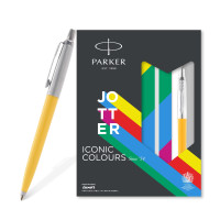 Parker Jotter Standard Chrome Trim Ball Pen and Notebook, Yellow Body, Blue Ink, Fine Point - Ideal Gift Set for Professionals and Students