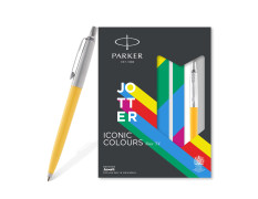Parker Jotter Standard Chrome Trim Ball Pen and Notebook, Yellow Body, Blue Ink, Fine Point - Ideal Gift Set for Professionals and Students