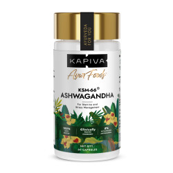 Kapiva KSM-66 Ashwagandha (500mg) | Clinically Proven with 5% Withanolides | 100% Root Extract | Supports Cortisol Balance, Strength & Vitality | Natural Stress Relief | 60 Veg Capsules