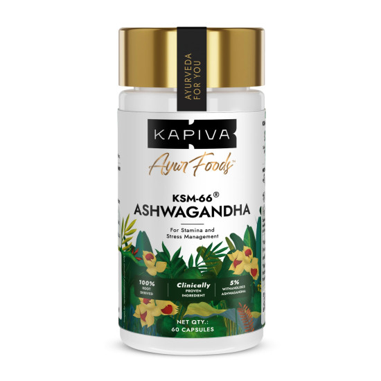 Kapiva KSM-66 Ashwagandha (500mg) | Clinically Proven with 5% Withanolides | 100% Root Extract | Supports Cortisol Balance, Strength & Vitality | Natural Stress Relief | 60 Veg Capsules Kapiva KSM-66 Ashwagandha (500mg) | Clinically Proven with 5% Withanolides | 100% Root Extract | Supports Cortisol Balance, Strength & Vitality | Natural Stress Relief | 60 Veg Capsules