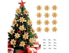 BAOTUJIA 12Pcs Gold Christmas Poinsettias Flowers Decoration Artificial Flowers for Xmas Tree Ornaments Suitable for Home Wreath Making Christmas Decorations Xmas Tree Decorations Items