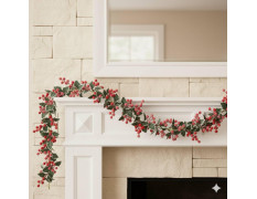 HASTHIP® Frosted Red Christmas Berry Garland, Artificial Holiday Hanging Garlands Christmas Vine with Green Holly Leaves Xmas Greenery Rattan for Stairs Wall Fireplace Mantel Decor