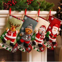 PANCA Set of 4 Big Size Christmas Decorations Stocking, 10 Inch Linen Xmas Gift Stockings, Large Hanging Christmas Tree Decoration Items for Xmas Tree, Home Decor, Door, Window, Ornament Wall Decor