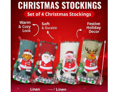 PANCA Set of 4 Big Size Christmas Decorations Stocking, 10 Inch Linen Xmas Gift Stockings, Large Hanging Christmas Tree Decoration Items for Xmas Tree, Home Decor, Door, Window, Ornament Wall Decor