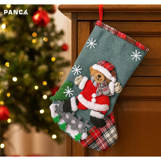 PANCA Set of 4 Big Size Christmas Decorations Stocking, 10 Inch Linen Xmas Gift Stockings, Large Hanging Christmas Tree Decoration Items for Xmas Tree, Home Decor, Door, Window, Ornament Wall Decor