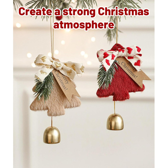 2Pcs Christmas Decorations, Christmas Bells, Red & Khaki Christmas Tree Decoration Items, Holiday Season Accessories, Festive Home Decor
