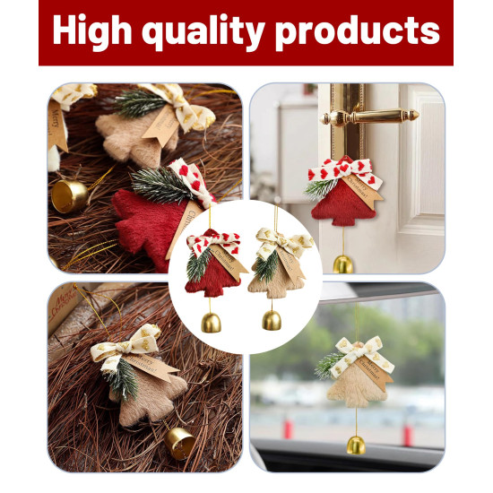 2Pcs Christmas Decorations, Christmas Bells, Red & Khaki Christmas Tree Decoration Items, Holiday Season Accessories, Festive Home Decor