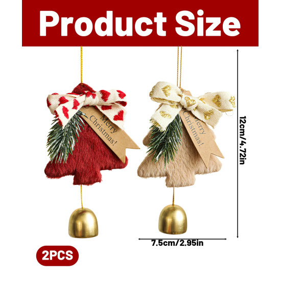 2Pcs Christmas Decorations, Christmas Bells, Red & Khaki Christmas Tree Decoration Items, Holiday Season Accessories, Festive Home Decor