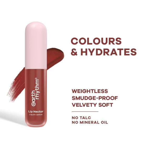 Earth Rhythm Lip Nectar Matte Liquid Lipstick, Weightless, Never Drying, No Mineral Oil 5g - Cherry
