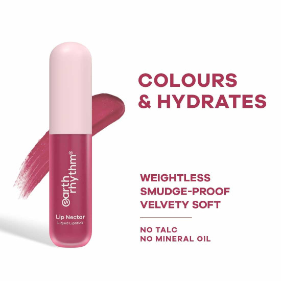 Earth Rhythm Lip Nectar Matte Liquid Lipstick, Weightless, Never Drying, No Mineral Oil 5g - Rose