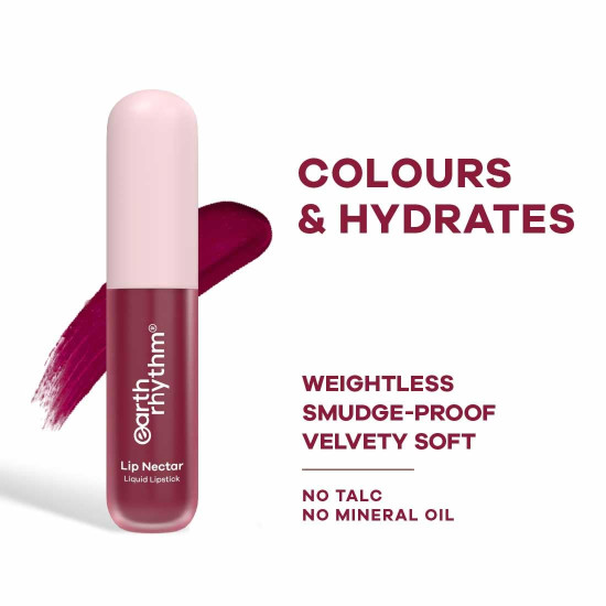 Earth Rhythm Lip Nectar Matte Liquid Lipstick, Weightless, Never Drying, No Mineral Oil 5g - Berry
