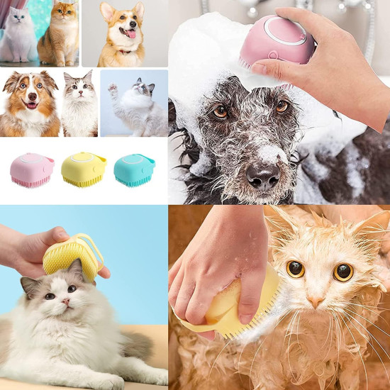 Bekin 4‑in‑1 Pet Grooming Set – Bath Brush Steam Brush 3 in 1 Water Brush Brush + Silicone Bath & Massage Tool + Adjustable Rubber Bath Scrubber + Ergonomic Nail Clippers – for Dogs & Cats