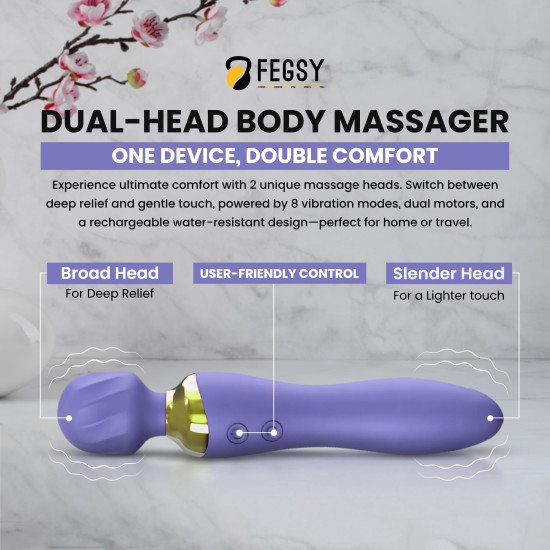 FEGSY Dual Heads Massager Machine for Pain Relief, Rechargeable Wireless Body Massager with Medical Grade Silicone (Purple)