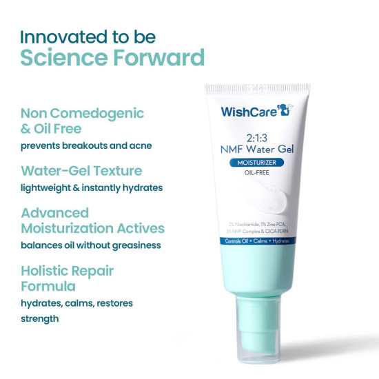 WishCare 2:1:3 NMF Water Gel Moisturizer for Oily & Sensitive Skin | Oil-Free Moisturizer For Acne Prone Skin | With Niacinamide, Zinc PCA & NMF | Controls Oil & Hydrates | For Men & Women | 50ml