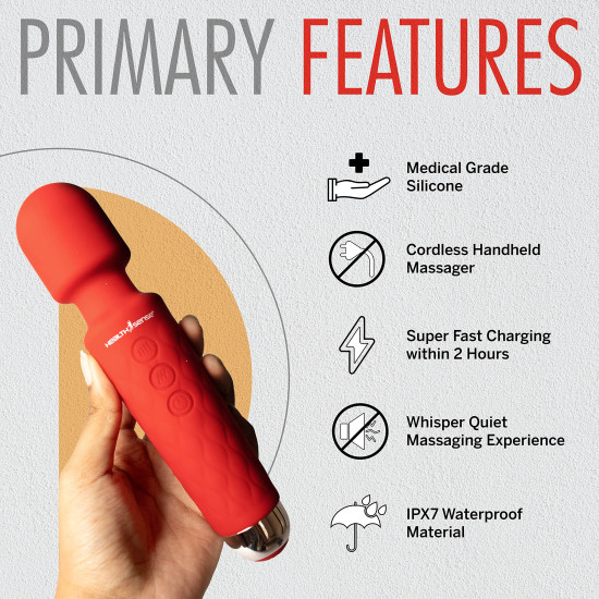 HealthSense Cordless Full Body Massager Machine for Pain Relief, Handheld Back Massage Machine with Medical Grade Silicone, Fast Charging, 8 Speeds, 20 Modes & 1 Year Warranty | Magic Vibe HM260