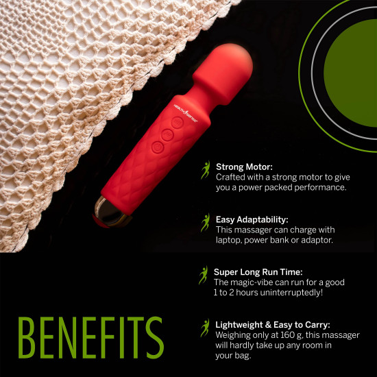 HealthSense Cordless Full Body Massager Machine for Pain Relief, Handheld Back Massage Machine with Medical Grade Silicone, Fast Charging, 8 Speeds, 20 Modes & 1 Year Warranty | Magic Vibe HM260