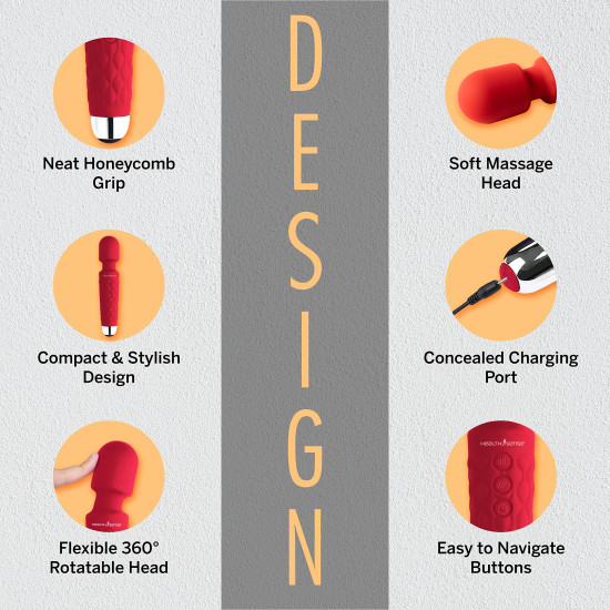 HealthSense Cordless Full Body Massager Machine for Pain Relief, Handheld Back Massage Machine with Medical Grade Silicone, Fast Charging, 8 Speeds, 20 Modes & 1 Year Warranty | Magic Vibe HM260