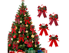 BAOTUJIA 4Pcs Christmas Tree Decorations Bows, Christmas Hanging Ornament Set Suitable for Xmas Home Decor Tree Hanging