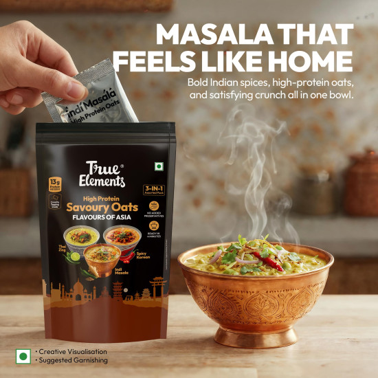 True Elements High Protein Savoury Oats - Flavours Of Asia - Pack of 6