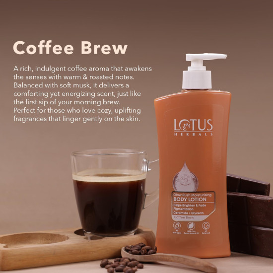 Lotus Herbals Glow Rush Moisturising Body Lotion 400ml | Brightens Skin & Deeply Nourishing | Coffee & Chocolate Perfume Lotion | For Men & Women | Suitable For All Skin Types