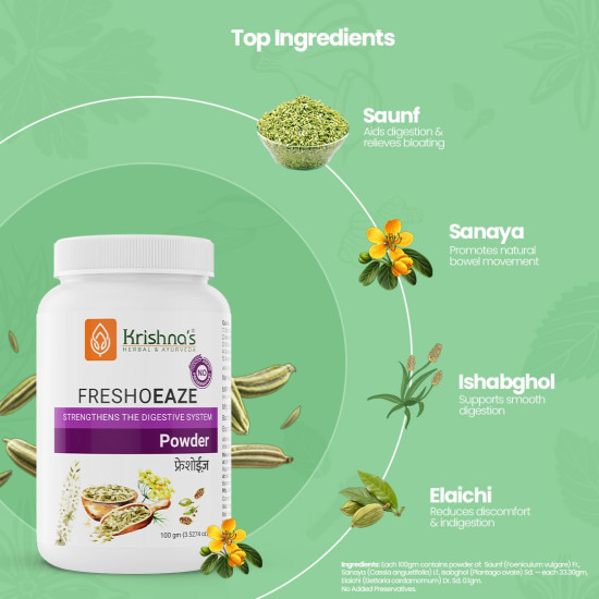 Krishna's Freshoeaze Powder | Ayurvedic Digestive Formula | Relieves Indigestion, Gas & Acidity | Natural Support for Gut Wellness | 100g