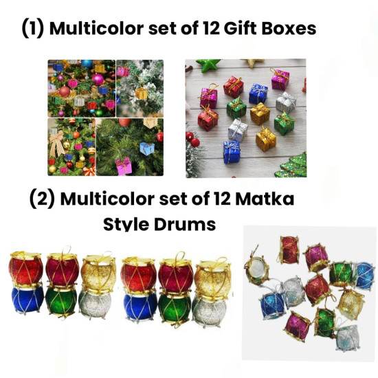 100 Pcs Christmas Tree Decoration Ornaments Set | Hanging Ornaments Props| Christmas Decoration Items for Home Office (Balls, Bells, Gifts, Drums, Stars, Candy Sticks, Pines, Santa Claus)(Pack of 100)