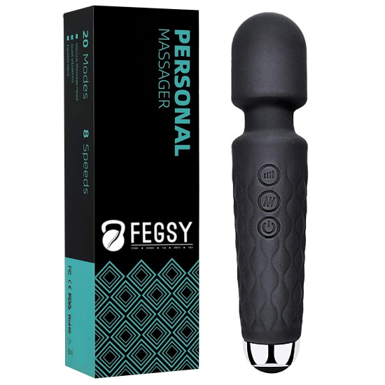 FEGSY Full Body Massager for Women & Men, Rechargeable Wireless Massager Machine for Pain Relief, Handheld Massager with Medical Grade Silicone, 8 Speeds, 20 Modes (Black+)