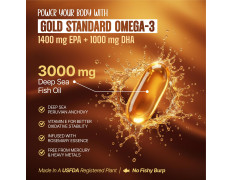 Bliss Welness 8X Strength Omega 3 Fish Oil Capsules | 3000mg Fish Oil with 1400mg EPA & 1000mg DHA | Muscle, Heart, Brain, Eyes & Joints Health Support | No Fishy Burps | 60 Softgel Capsules