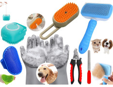 Style Keepers 6-in-1 Pet Grooming Combo for Dogs & Cats | Bathing Brush, Silicone Shampoo Dispenser, Deshedding Glove, Slicker Brush, Nail Clipper & File | Complete Pet Cleaning, Bathing & Shedding Care Kit