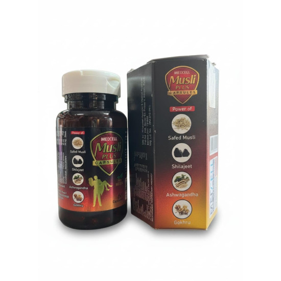 Musli Plus Capsules with Safed Musli, Shilajeet, Ashwagandha and Gokhru, Ayurvedic Stamina Booster, 60 Capsules, 100% Natural