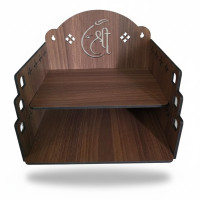 Bindian Wooden Wall Hanging Temple for Home and Office | Double Shelf Pooja Mandir for Idol and Diya | Engraved 'Shree' Symbol | Dark Walnut Finish Medium Size Mandap for Devotional Decor