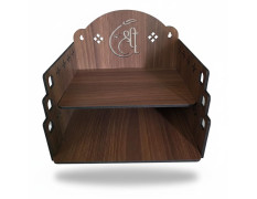 Bindian Wooden Wall Hanging Temple for Home and Office | Double Shelf Pooja Mandir for Idol and Diya | Engraved 'Shree' Symbol | Dark Walnut Finish Medium Size Mandap for Devotional Decor