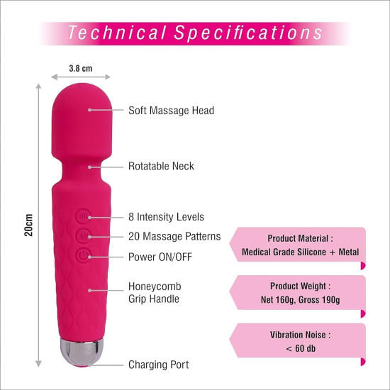 RONXS Full Body Massager for Women & Men, Rechargeable Wireless Machine for Pain Relief, Handheld Personal Massager Vibrator with Medical Grade Silicone, 8 Speeds, 20 Modes (Perosnal Massager)