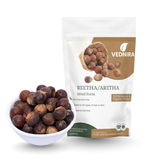 VEDNIRA Natural Soap Nut 100g Aritha/Reetha/Ritha/Soapnuts/Poonthikottai (Sapindus Mukorossi) | Raw Dried Hair Wash Herb for Dandruff Control, Hair Growth & Smooth Shiny Hair | Chemical Free