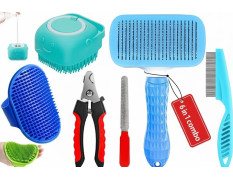 6 in 1 Pet Grooming Kit for Dog and Cat with Shedding Brush Nail Clipper Bath Brush Flea Comb and Complete Grooming Tools Set for Home Pet Hair Care Fur Cleaning and Professional Daily Pet Grooming Use