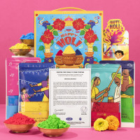 Phool 4 Pack Holi Colour- Party Pack, Pink Blue Green Yellow, | 300 GMS gulal | Herbal and Organic Color | Skin Safe Certificate | Gulal for Kids & Family with Interactive Greeting Card