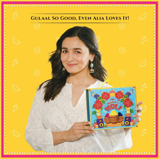 Phool 4 Pack Holi Colour- Party Pack, Pink Blue Green Yellow, | 300 GMS gulal | Herbal and Organic Color | Skin Safe Certificate | Gulal for Kids & Family with Interactive Greeting Card