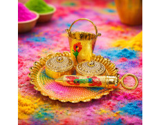 Jaipur Ace Laddu Gopal Holi Pichkari Balti Thali Set Mini Golden Kanha Ji Holi Decoration Accessories | Temple Pooja Decorative Holi Festival Gift Set (Pack of 1) (LADDO Gopal PICHKARI)