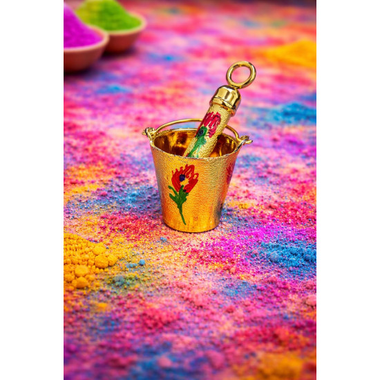 Jaipur Ace Laddu Gopal Holi Pichkari Balti Thali Set Mini Golden Kanha Ji Holi Decoration Accessories | Temple Pooja Decorative Holi Festival Gift Set (Pack of 1) (LADDO Gopal PICHKARI)
