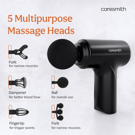 CARESMITH Charge Go Massage Gun | 5 Specialized Heads For Full Body Pain Relief | Body Massager for Pain Relief | Massage Gun for Back Leg & Full Body