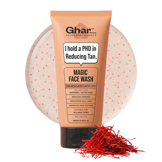 Ghar Soaps Magic De-Tan Face wash With Saffron & Glutathione 100ml | Tan Removal, Brightening and Glowing Skin I For All Skin Type I For Men & Women (Pack of 1)